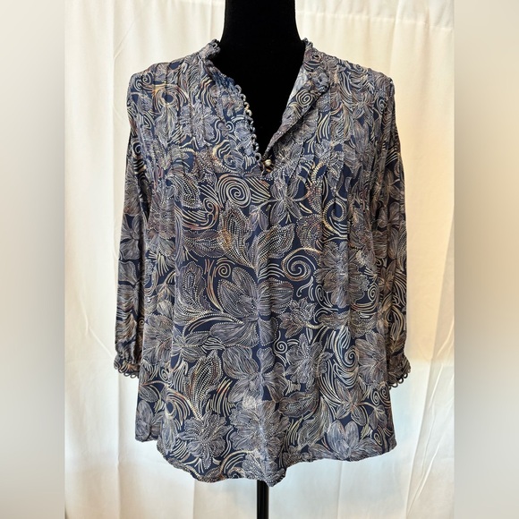 Johnny Was Jade Venus Peasant Blouse 100% Silk Size Small - Picture 1 of 10